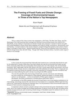 The Framing of Fossil Fuels and Climate Change: Coverage of Environmental Issues in Three of the Nation’S Top Newspapers