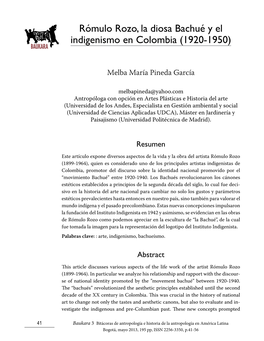 Rómulo Rozo, La Diosa Bachué Y El Indigenismo En Colombia (1920-1950)