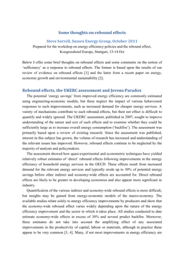 Some Thoughts on Rebound Effects Rebound Effects, the UKERC