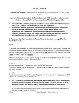 Important Changes to Be Made to the Tender Documents (TOR) (Amended Tender Document Attached – Please Take It Into the Consideration While Submitting Your Bid)