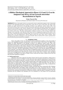 A Biblico-Theological Approach to Hosea 1:2-9 and 3:1-5 on the Judgment and Mercy of God Towards Intertribal Reconciliation in Nigeria