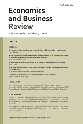 Economics and Business Review Volume 2 (16) Number 4 2016 Economics and Business Review Subscription CONTENTS