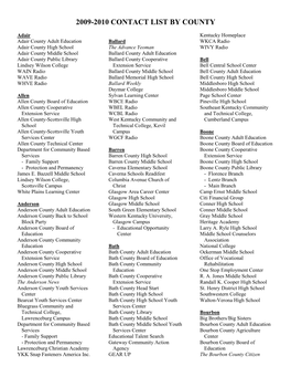 2009-2010 Contact List by County