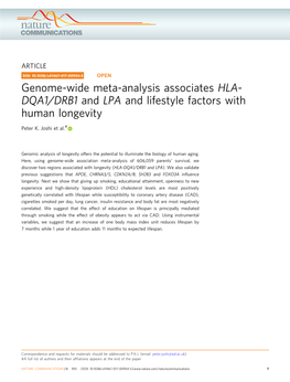 Genome-Wide Meta-Analysis Associates HLA-DQA1/DRB1 And