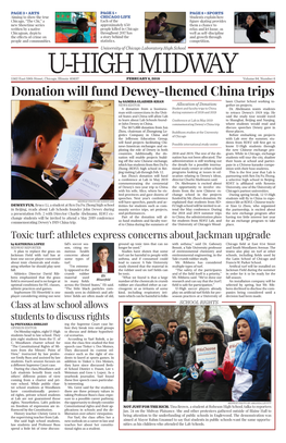 Donation Will Fund Dewey-Themed China Trips by SAMIRA GLAESER-KHAN Lawn Charter School Working To- NEWS EDITOR Allocation of Donation: Gether on Projects