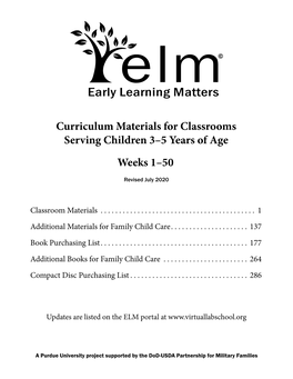 Curriculum Materials for Classrooms Serving Children 3–5 Years of Age Weeks 1–50