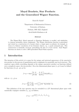 Moyal Brackets, Star Products and the Generalised Wigner Function. 1