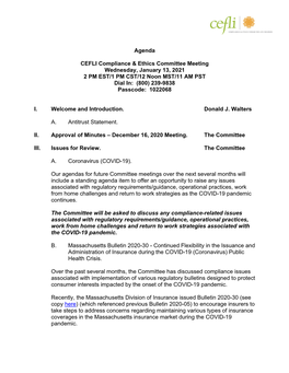 Agenda CEFLI Compliance & Ethics Committee Meeting Wednesday