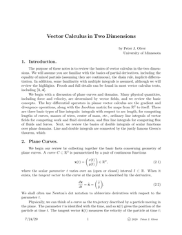 Vector Calculus in Two Dimensions