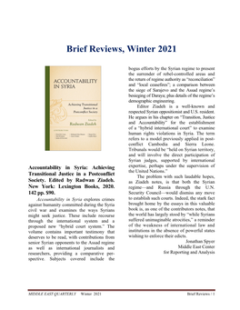 Brief Reviews, Winter 2021