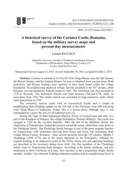 A Historical Survey of the Corunca Castle, Romania, Based on the Military Survey Maps and Present-Day Measurements