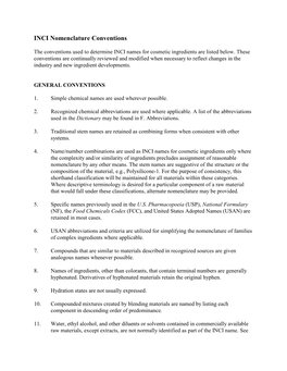 INCI Nomenclature Conventions