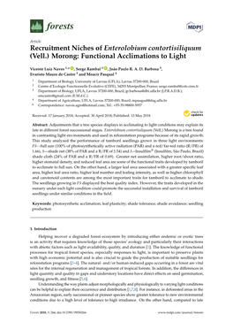 Recruitment Niches of Enterolobium Contortisiliquum (Vell.) Morong: Functional Acclimations to Light