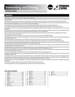 Swimming and Diving DIVISION I Men’S