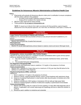 Guidelines for Intravenous Albumin Administration at Stanford Health Care