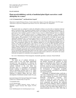 Plant Growth Inhibitory Activity of Medicinal Plant Hyptis Suaveolens: Could Allelopathy Be a Cause?