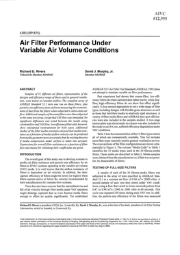 Air Filter Performance Under Variable Air Volume Conditions