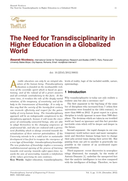 The Need for Transdisciplinarity in Higher Education in a Globalized World 11