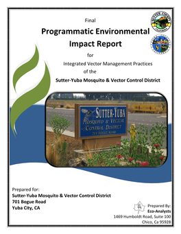 Programmatic Environmental Impact Report for Integrated Vector Management Practices of the Sutter-Yuba Mosquito & Vector Control District