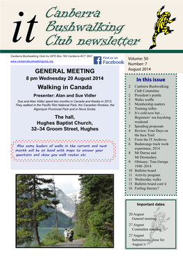 Canberra Bushwalking Club Newsletter August 2014