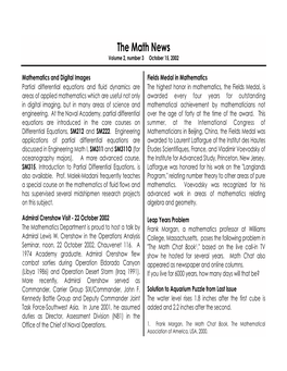 The Math News Volume 2, Number 3 October 15, 2002