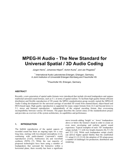 MPEG-H Audio - the New Standard for Universal Spatial / 3D Audio Coding