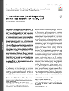 Oxytocin Improves Β-Cell Responsivity and Glucose Tolerance in Healthy