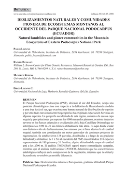 Deslizamientos Naturales Y Comunidades Pionera De