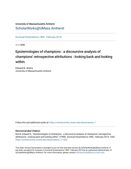 A Discoursive Analysis of Champions' Retrospective Attributions : Looking Back and Looking Within