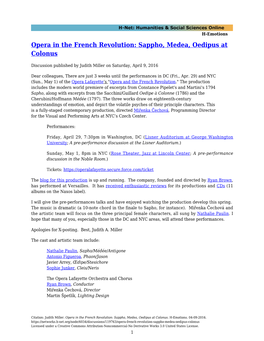 Opera in the French Revolution: Sappho, Medea, Oedipus at Colonus