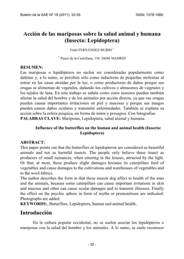 Acción De Las Mariposas Sobre La Salud Animal Y Humana (Insecta: Lepidoptera)