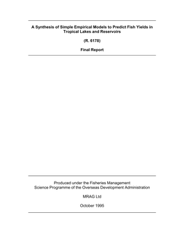 A Synthesis of Simple Empirical Models to Predict Fish Yields in Tropical Lakes and Reservoirs