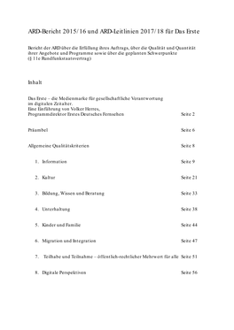 ARD-Bericht 2015/16 Und ARD-Leitlinien 2017/18 Für Das Erste