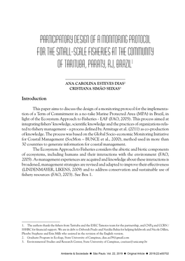 Participatory Design of a Monitoring Protocol for the Small-Scale Fisheries at the Community of Tarituba, Paraty, RJ, Brazil1