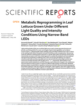 Metabolic Reprogramming in Leaf Lettuce Grown Under Different Light Quality and Intensity Conditions Using Narrow-Band Leds