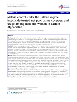 Malaria Control Under the Taliban Regime