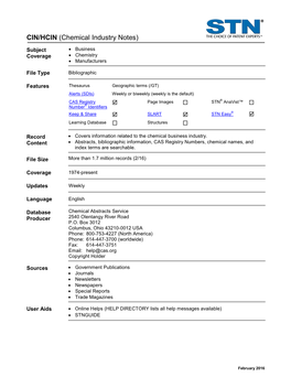 CIN/HCIN (Chemical Industry Notes)