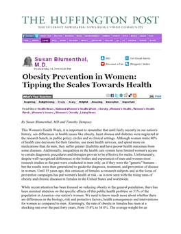 By Susan Blumenthal, MD and Timothy Dempsey This Women's Health Week, It Is Important to Remember That Until Fairly Recently In