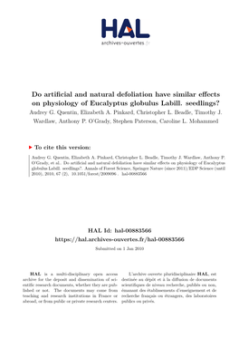 Do Artificial and Natural Defoliation Have Similar Effects on Physiology of Eucalyptus Globulus Labill