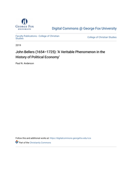 John Bellers (1654–1725): ‘A Veritable Phenomenon in the History of Political Economy’