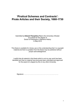 Pirate Articles and Their Society, 1660-1730