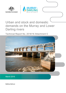 Urban and Stock and Domestic Demands on the Murray and Lower Darling Rivers Technical Report No