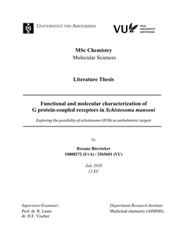 Msc Chemistry Molecular Sciences Literature Thesis Functional and Molecular Characterization of G Protein-Coupled Receptors In