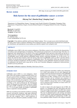 Risk Factors for the Onset of Gallbladder Cancer: a Review