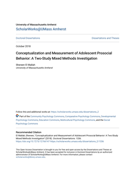 Conceptualization and Measurement of Adolescent Prosocial Behavior: a Two-Study Mixed Methods Investigation