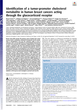 Identification of a Tumor-Promoter Cholesterol Metabolite in Human Breast Cancers Acting Through the Glucocorticoid Receptor