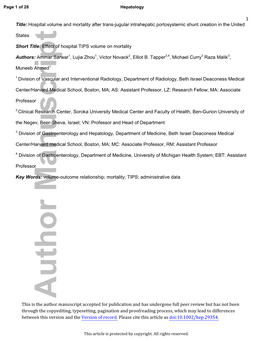 Hospital Volume and Mortality After Transjugular Intrahepatic