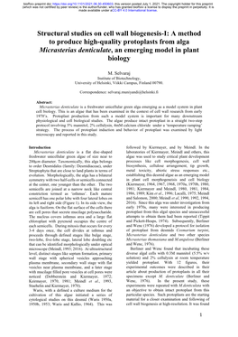 A Method to Produce High-Quality Protoplasts from Alga Micrasterias Denticulate, an Emerging Model in Plant Biology