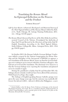 Translating the Roman Missal: an Episcopal Reflection on the Process and the Product