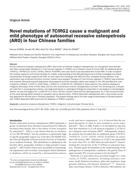 Novel Mutations of TCIRG1 Cause a Malignant and Mild Phenotype of Autosomal Recessive Osteopetrosis (ARO) in Four Chinese Families